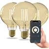 CALEX Lampadina LED Smart, E27, G95, Filamento Oro, luce calda, Dimmerabile, controllo app Wi-Fi & vocale, Confezione da 3