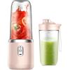 Rocky Green Frullatore portatile ricaricabile - Tazza da viaggio per frullati da 500 ml senza BPA con 6 lame per casa, palestra - Senza fili a prova di perdite (Blu/Rosa) (Rosa (doppia tazza + coperchio))
