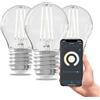 CALEX Lampadina LED Smart, E27, P45, Filamento, luce calda, Dimmerabile, controllo app Wi-Fi & vocale, Confezione da 3