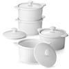 DOWAN Pirottini per Soufflé Set con Coperchi, 4 X 210 ml Stampi a Prova di Forno per Crème Brulée, Muffin, Dolci e Pasticceria, Mini Ciotola Porcellana per Forno, Salsa, Snack, Fruttoda, Ø 10cm-Bianco