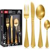 Dc Casa Servizio Posate 16 Pezzi in Acciaio Inox - Set Completo per 4 Persone, Design Raffinato e Moderno (Oro Satinato)