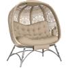 Outsunny Lettino da Giardino 2 Posti con Copertura Decorata e Cuscino Spesso, 126x75x142 cm, Marrone | Aosom Italy