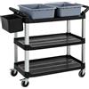 HOMCOM Carrello Pulizie Professionale a 3 Ripiani con 2 Contenitori Rimovibili, Bidone Laterale e 4 Ruote, Nero | Aosom Italy
