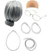 Generic Set di costumi da vecchia Costume da nonna per il 100° giorno di scuola Set di costumi cosplay con collana per donne e ragazze (set di 7/9)