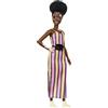 Barbie Fashionistas Bambola Afroamericana con Vitiligine, Vestito Lungo a Righe e Accessori,Giocattolo per Bambini 3+Anni,GYG08