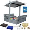 KOTARBAU® Sabbiera per Bambini - Legno di Pino - 100 x 100 cm - Marrone - Sabbiera con Coperchio - con Tetto Grigio e Sedute - da Esterno Giardino - Protezione Sole Pioggia