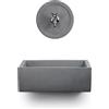 Lavello Rettangolare da Esterno 45x35 cm con Rosone Installazione a Muro in Cemento Madrid Antracite