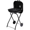 Barbecue a Carbone Carbonella 49x47x83 cm con Coperchio e Ruote in Acciaio Nero