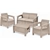 Set da Giardino Divano 2 Poltrone e Tavolino Keter Corfù Cappuccino