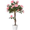 Pianta Finta di Rosa da 21 Fiori Ø18x90 cm con Vaso Riempito in Cemento e Muschio Rosa