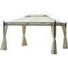 Gazebo da Giardino 3x4m in Acciaio Teli Laterali e Doppio Tetto Crema