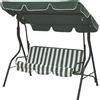 Dondolo da Giardino 3 Posti 170x110x160 cm con Tetto Parasole in Acciaio e Poliestere a Righe Verde