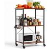 VEVOR Carrello da Cucina 3 Ripiani, Carrello di Servizio da Cucina Portaoggetti Carico da 55 kg con Ruote 8 Ganci Ripiani in Metallo, 602 x 402 x 902 mm, Portaspezie Microonde Utensili Portaoggetti