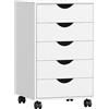 HOMCOM Schedario da Ufficio con 5 Cassetti, Ruote a Freni, Cassettiera Ufficio per Lettera/Formato A4, Armadietto Verticale per Studio, 40x40x67 cm, Bianco