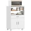 HOMCOM Mobile Microonde con Ruote, Credenza Cucina con Cassetto, Piano per Elettrodomestici, Armadietto a 2 Ante, Ripiano Estraibile e Ripiano Aperto, Carrello Cucina per Soggiorno, 59x40x92cm, Bianco