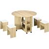 HOMCOM Set Tavolo e Sedie 5 Pezzi in Truciolato, Tavolo Rotondo Pieghevole con 2 Ripiani Aperti e 4 Sgabelli color Rovere