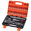 TOPWAY Set di Chiavi a Bussola 1/4, 46 Pezzi Metrica da 4-14mm con Chiave a Cricchetto a Sgancio Rapido a 24 Denti, Barre di Prolunga, Giunti Universali e Punte, Strumento Meccanico di Auto