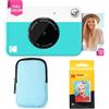 KODAK Printomatic Pacchetto iniziale per macchina fotografica a stampa istantanea a colori + Custodia morbida + Carta fotografica Zink da 20 pezzi - Foto colorate su carta adesiva 2x3 - Blu