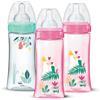 DODIE Set di 3 biberon anticolici, con tettarelle rotonde, 330 ml, 6 mesi, 3 velocità, portata 3, colore: rosa e verde