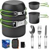 QIANAI Pentola da Campeggio per Fuoco, Portatile Pentole Set, Utensili da Cucina da Campeggio, Fornello da Campeggio per 1-2 Persone, per Campeggio, Cucina All'Aperto, l'Escursionismo, Viaggi