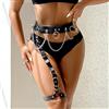 SuperLove Bold Soul One Leg Garter & Waist Harness with Chains & Rings 81229 Black
