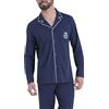 Athena - Set Pigiama da Uomo, Nightwear Winter- Jersey 100% Cotone Traspirante - Maglietta a Maniche Lunghe + Pantaloni - Etichetta Oeko-Tex® Standard 100, Alto Marina/Basso Marina, S