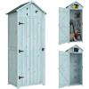 Outsunny Capanno da Giardino Piccolo in Legno, Casetta Porta Attrezzi Salvaspazio con 3 Mensole Rimovibili e Apertura sul Tetto, Tetto in Asfalto Impermeabile e Porta con Blocco, 77x54.2x179cm, Blu