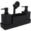 Allthingstore Set organizer per lavello da cucina con 2 dispenser di sapone da 350 ml, supporto per spugna per piatti, vassoio antigoccia, contenitore in ABS per la pulizia del piano di lavoro, bianco
