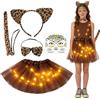 Dongcill 5 Pezzi LED Costume Leopardo Bambina, Gonna Leopardata con Leopardo Cerchietto, Gatto Coda Papillon, Adesivi per Il Viso, Costume Carnevale Bambina, per Carnevale Halloween Party Cosplay