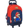 safta SUPER MARIO TRICK - Zaino grande con ruote, compatto, rimovibile, ideale per bambini di diverse età, comodo e versatile, qualità e resistenza, 33 x 22 x 45 cm, blu scuro/rosso, M, Casual