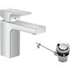 hansgrohe Vernis Shape - Rubinetto per lavabo con scarico a tirante in metallo, Miscelatore lavabo risparmio idrico (EcoSmart) con altezza bocca 95 mm, cromo, 71568000