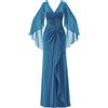 Allure Evening Abito Donna lungo con drappeggio in vita, Ottanio