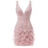 Allure Evening Abito Donna corto con piume e paillettes, Rosa