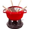 STAUB set per fonduta con 6 forchette, ghisa, 20 cm, 2,3 l, per fonduta di formaggio, cioccolato e carne, Made in France, rosso ciliegia