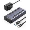 UGREEN Hub USB 3.0 Alimentato, 7 Porte, Interruttori Indipendenti e Alimentatore 24W (12V/2A), Ciabatta USB 3.0 per Ricarica e Trasferimento dati, in Alluminio