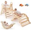 VEVOR Pikler Triangle Set Arrampicata 9 in 1 in Legno per Bimbi, uso Interno, Portata Massima 68 kg, con 2 Macchinine Cuscino Triangolo Arco e Rampa, Kit Montessori Pieghevole per Giochi Equilibrio