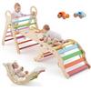 VEVOR Set Pikler di Arrampicata 9 in 1 per Bambini Piccoli Uso Interno, con 2 Macchinine in Legno Cuscino Triangolo Arco e Rampa, Portata Massima 68 kg, Set Montessori Pieghevole per Bambini Piccoli