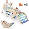 VEVOR Set Pikler Arrampicata 9 in 1 Colore Blu per Bambini Piccoli, con 2 Macchinine in Legno Cuscino Triangolo Arco e Rampa Portata Massima 68 kg, Set Montessori Pieghevole Educativo, per Bambini
