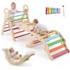 VEVOR Set Triangolo Pikler Struttura Arrampicata 9 in 1 per Bambini Piccoli, Portata 68 kg uso Interno, con Xilofono Cuscino Triangolo Arco e Rampa, Set Montessori Pieghevole per Crescita Equilibrio