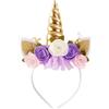 Nishine Cerchietto per capelli in tessuto non tessuto con fiori e orecchie di gatto, tiara con corno glitterato, per cosplay, feste a tema unicorno (oro, avorio)