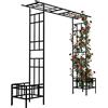 Relaxdays Arco per rose con fioriere integrate, metallo, 2 design del tetto, arco robusto per rampicanti, nero