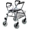 Intermed DEAMBULATORE ROLLATOR BARIATRICO CON TELAIO PIEGHEVOLE A 4 RUOTE - CON SEDILE, VASSOIO E CESTINO - Mod. KIEV - GIRELLO PER ANZIANI