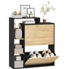 HOMCOM Scarpiera Salvaspazio Slim con 2 Ante a Ribalta, Scarpiera Ingresso con Ripiani Regolabili, 3 Ripiani Aperti, Porta Scarpe per 8 Paia in Legno con Maniglia, 80x26x90 cm, Nero e Legno Naturale
