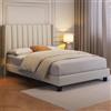 Yaheetech Letto Matrimoniale Imbottito Testiera a Strisce | Struttura letto 140 x 200 cm Beige con Rete a Doghe in Legno e Metallo Antirumore Montaggio Facile e Veloce