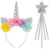 OPVYAEU Set 2 Pezzi Birthday Girl Unicorno Unicorn Headband Birthday Crown Corna Cerchietti Bambina Cerchietto Unicorno Frontino Donna Cerchiello Argento Passata Festa Carnevale Travestimento