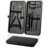 AYBUY Set Manicure Professionale, 12 pezzi Set Tagliaunghie Unghie, Kit Pedicure Manicure con custodia in pelle pregiata per Uomo/Donna, set di bellezza portatile, per viaggi (Nero-A)