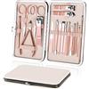 URAQT Tagliaunghie Set Professionale, 18 Pezzi Grooming Kit Strumenti per Manicure, Grooming con Bella Box (Oro Rosa)