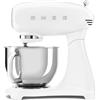 Smeg, Impastatrice Planetaria Full Color SMF05WHEU, 10 Livelli di Velocità, Funzione Smooth Start e Steady Mix, Ciotola da 4,8 L, Blocco Motore, 3 Fruste e Gancio Impastatore, 800 W, Bianco