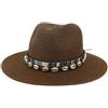 FASHIIROW Cappello di Paglia Cappello da Sole della Paglia da Donna E da Uomo Panama Fedora Cappello Estivo con Cappello da Sole di Spiaggia Larga con Cintura-caffè-M