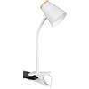 RL LIVE YOUR LIGHT Reality Leuchten Pongo R25831101 - Lampada a morsetto, in plastica bianca opaca, riproduzione in legno, con LED da 4,5 Watt, braccio flessibile